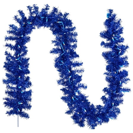 Northlight Pre-Lit Artificial Tinsel Christmas Garland - 9' x 8" - Blue - Clear Lights