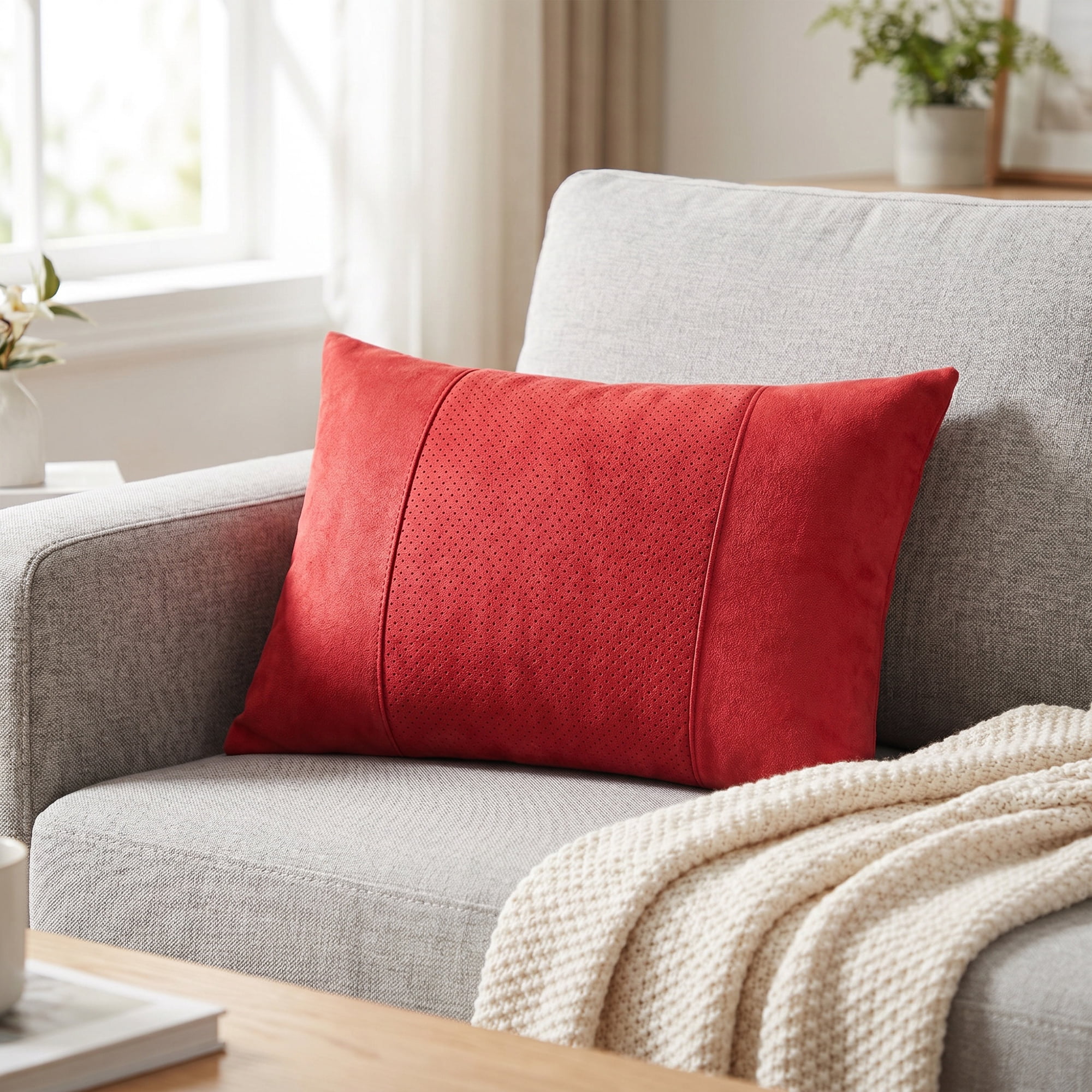 Unique Bargains Lumbar Support Pillow Down Back Support Red 14.2" x 9.8"