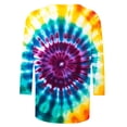 thumbnail image 3 of VBTAPA Tie Dye T Shirts for Women Rainbow Graphic Tee Shirts Funny Casual 3/4 Sleeve Tops Loose Fit Round Neck Tees Daily Sales Multicolor M, 3 of 5