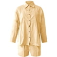 thumbnail image 4 of 2 Piece Sets For Women Summer Women's Linen Shirt and Shorts Set Casual Loose Fit Long Sleeve Top with 5 Inch Inseam Comfortable Summer Autumn Outfit for Travel, 4 of 4