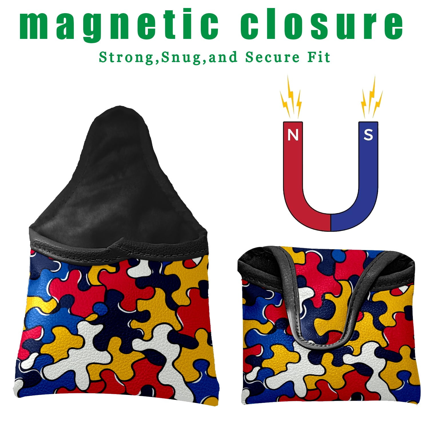Golf Mallet Putter Cover Premium Leather Waterproof Golf Putter Head Cover with Magnetic Closure Puzzle Pieces