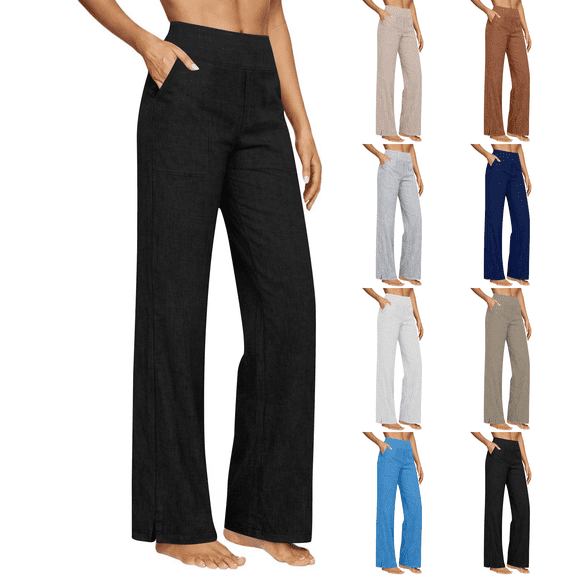 DORKASM Linen Pants for Women Straight Leg Causal Lightweight Pants High Waist Comfy Lounge 2026 Trousers Vocation Trendy with Pockets Black XL