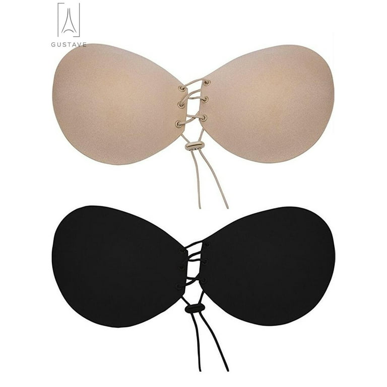 Gustavedesign Self Adhesive Bra Strapless Sticky Invisible Push up Silicone  Bra for Backless Dress with Drawstring Suit C Cup,Skin