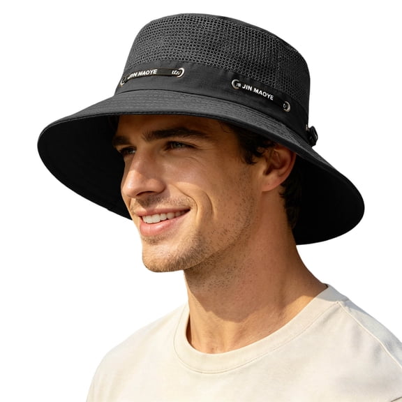 WMNTST Mens Bucket Hats Mesh Breathable Wide Brim Sun Hat Solid Color Outdoor Hiking Camping Hats