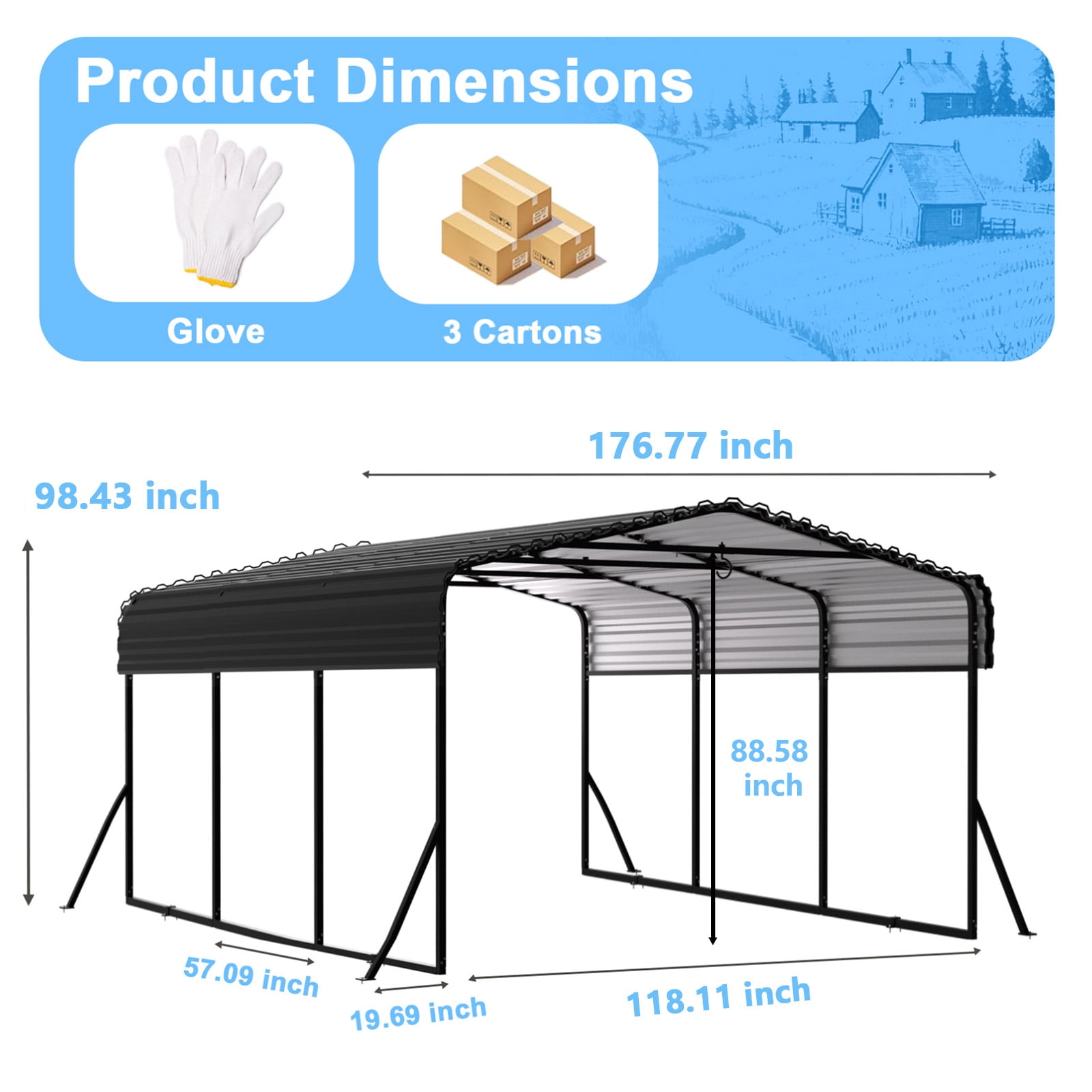 Sylviera 10x15ft Heavy-Duty Metal Carport, Outdoor Car Port Canopy with Reinforced Iron Frame, All-Weather Shelter for Cars, Trucks & Boats, Easy Assembly