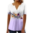 thumbnail image 2 of Short Sleeve Summer Shirts for Women V Neck Tops with Buttons Fashion Floral Print Blouse Tees Casual T Shirt Top, 2 of 4