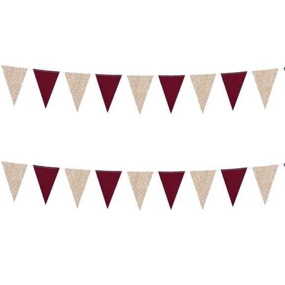 23Ft 2Pcs Burgundy Champagne Gold Metallic Glitter Paper Triangle Banner Flag Garland Pennant Bunting for Birthday Wedding Bridal Shower Bachelorette Engagement Anniversary Party Decorations Supplies