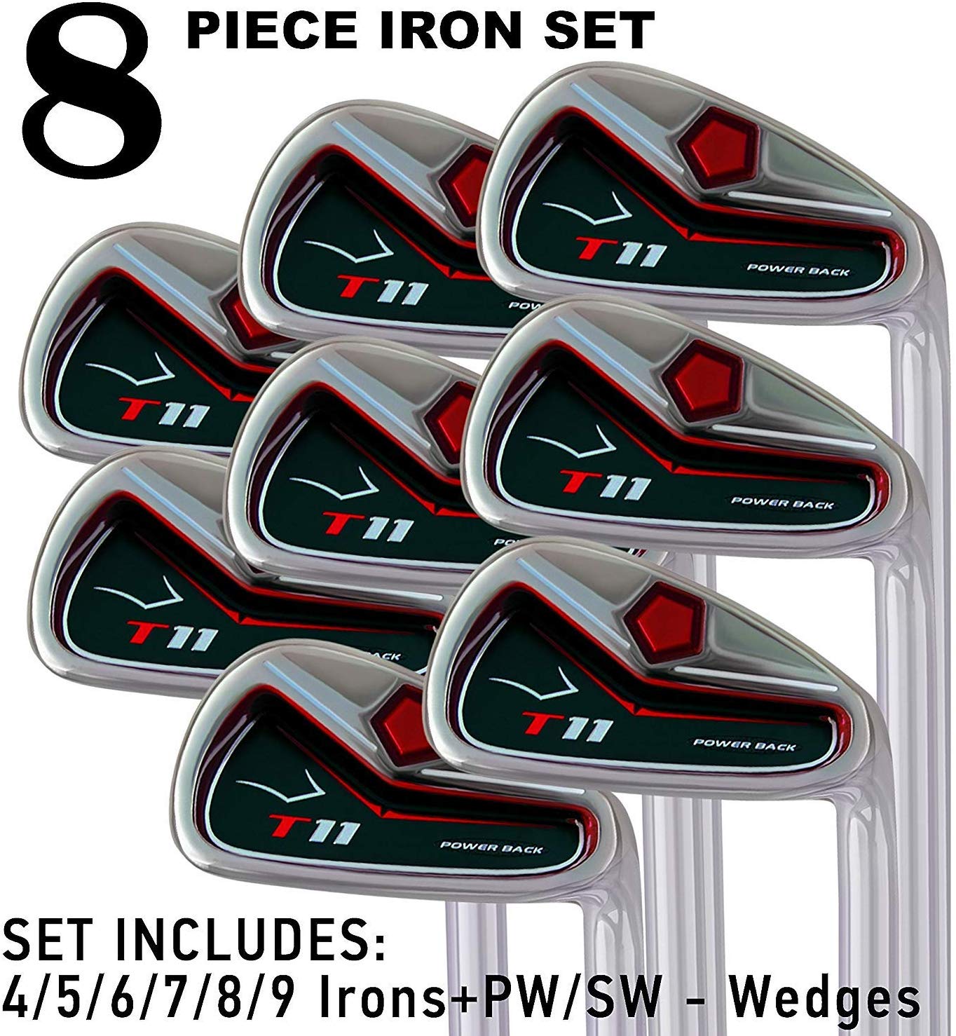 T11 Power Back XL Big & Tall (+2" Over Men's Standard Length) Iron Set 4-SW Golf Clubs Right Handed Regular Flex Steel Shafts with Jumbo Black Pro Velvet Grip