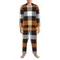 thumbnail image 3 of Logiee Orange Plaid Print Mens Long Sleeve Pajama Set,Notched Collar Pajamas for Men, Men's Sleepwear,Mens Sleepwear with Pockets & Button Down-Medium, 3 of 7