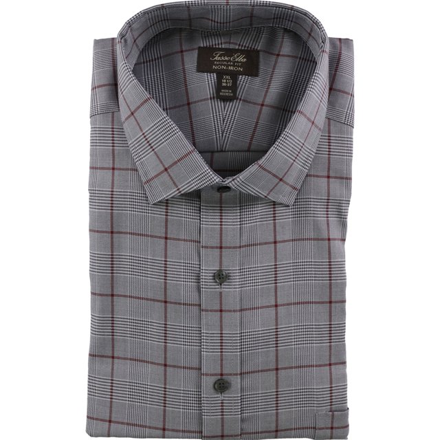 Tasso Elba - Camisa de vestir con botones de tejido de cesta para hombre gris burdeos 14.5