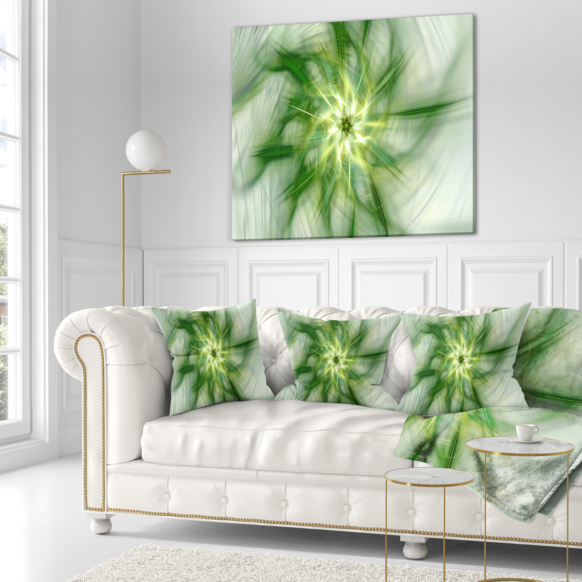 Designart Rotating Bright Green Flower - Abstract Throw Pillow - 18x18