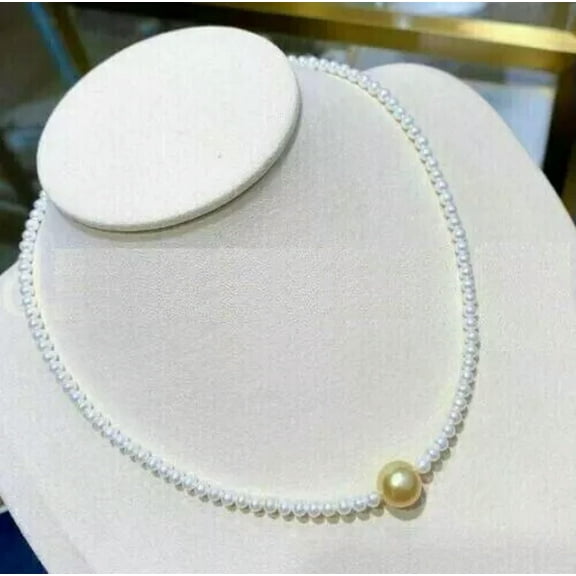 EOEMY 20 Inch Elegant Aaa Natural South Sea White 5-6mm Golden 10-11mm Pearl Necklace