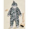 thumbnail image 4 of Cjfdfy Newborn Baby Boy Footies Rompers Green Camouflage Long Sleeve Zip Up Footed Bodysuits With Hat Baby Announcement Outfit Infant Cute Coming Home Outfit 0-6M, 4 of 9