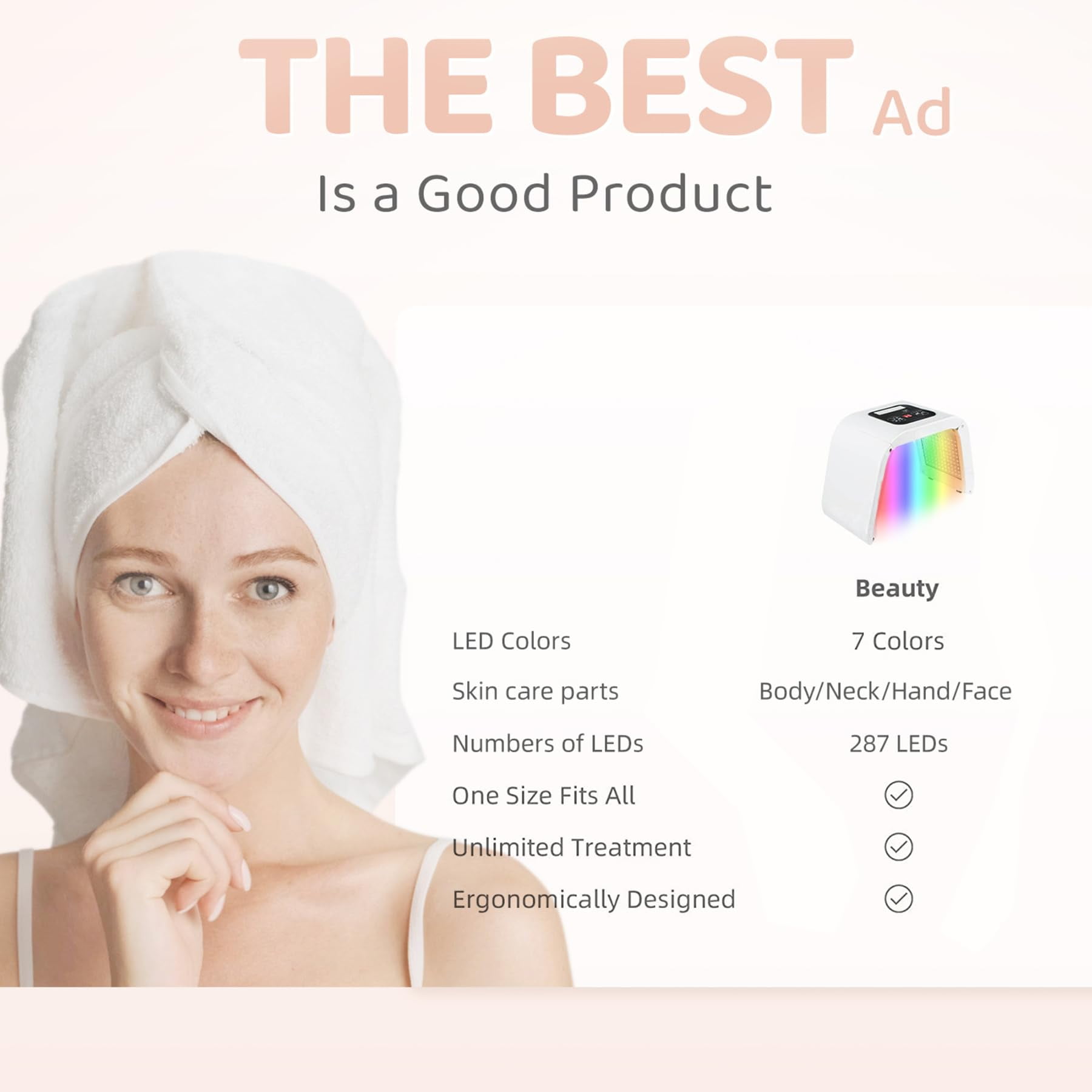 LEDライトビューティーフェイス BeautifyEase Red Light Therapy for Face, 7 in 1 Colors LED
