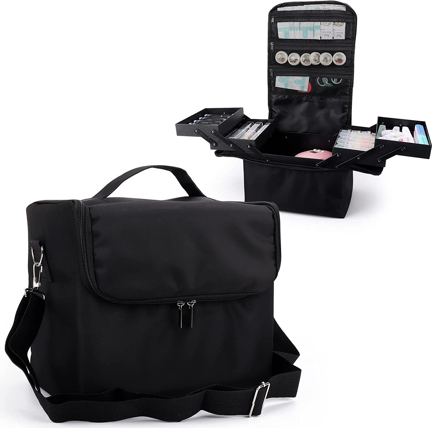 Large Makeup Carrying Train Case for Women,Black Travel Makeup