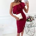 thumbnail image 2 of EQWLJWE Longue Robe pour Femmes Robe d'Été pour Femmes Aguichant à Épaules Inclinées à Volants Sans Manches Moulante Unie Amincissante, 2 of 9