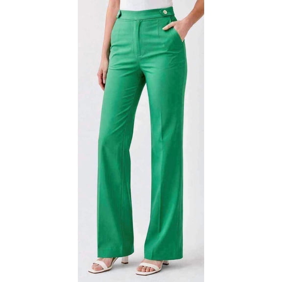 Counterparts Womens pull on stretch solid front pockets boot cut Pants with gold button detail on waist