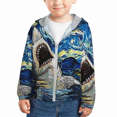 

Lukts Vintage Starry Sky Shark Print Children s Long-Sleeved Sun Protection Clothing Hooded Sweatshirts for Boys and Girls Outdoor Sports-3 Years