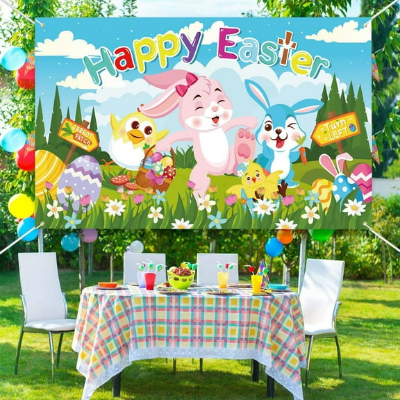 Easter Backdrop, 70.8 x 43.3 inches, Polyester, Happy Easter Design, for Photography, Party Decorations, Indoor-Outdoor Use