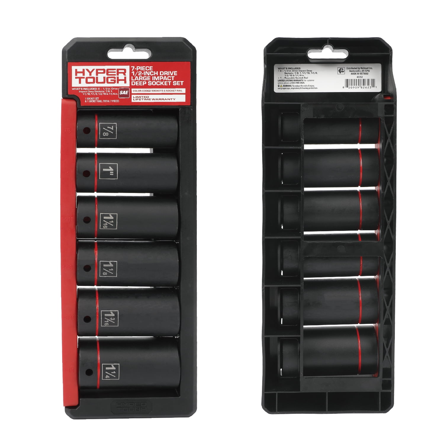 Hyper Tough 1/2-Inch Drive Large Impact Deep Socket Set, SAE, 7 Pieces