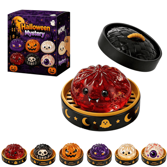 Halloween Ghost Dumpling Squishy, Dumplings Squishies with Steamer Stress Balls, Stretchy Clear Gel Fidget Sensory Toy, Halloween Birthday Holiday Desk Gift for Kids Adults A13-1PCS