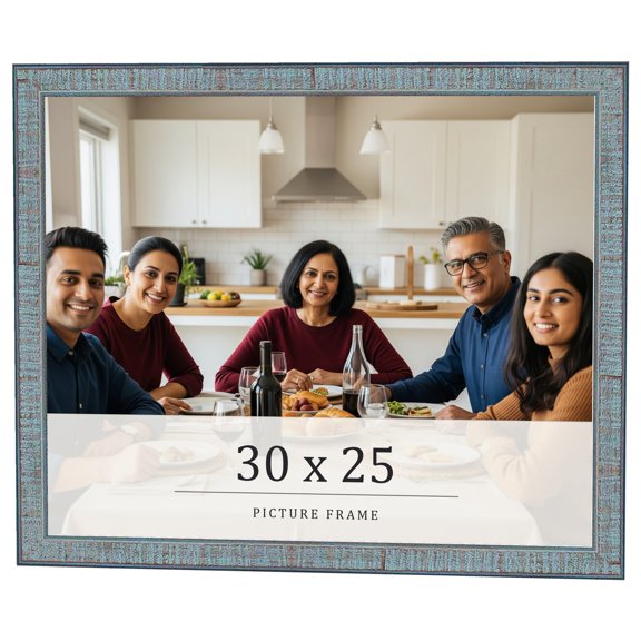 30x25 Frame Blue Scuffed Farm Board Solid Wood Picture Frame Width 0.75 Inches | Interior Depth 0.5