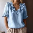 thumbnail image 2 of Yuhangmm Womens T Shirts, Fashion Casual Ruffled Collar Blouse Shirt Top Tunic Tee Lightweight Comfortable Casual Women Summer Light Blue L, 2 of 4