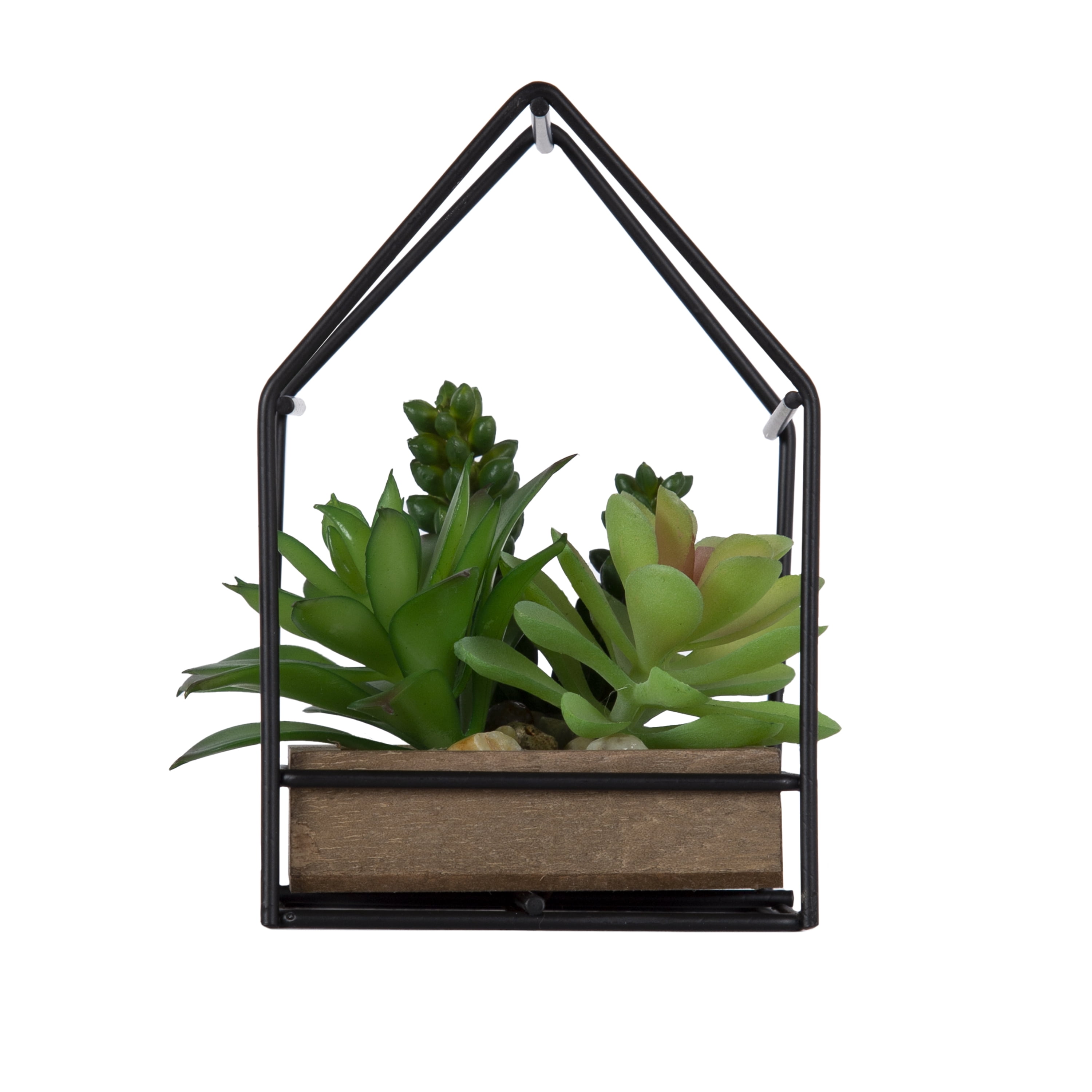 Mainstays 5.5" Artificial Mixed Succulents in Black Metal House Terrarium