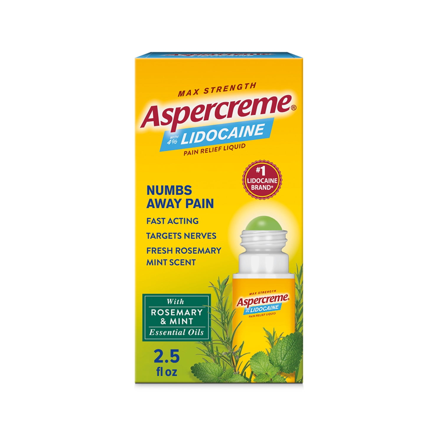 (2 pack) Aspercreme Roll-On with 4% Lidocaine , Rosemary & Mint, 2.5 oz.