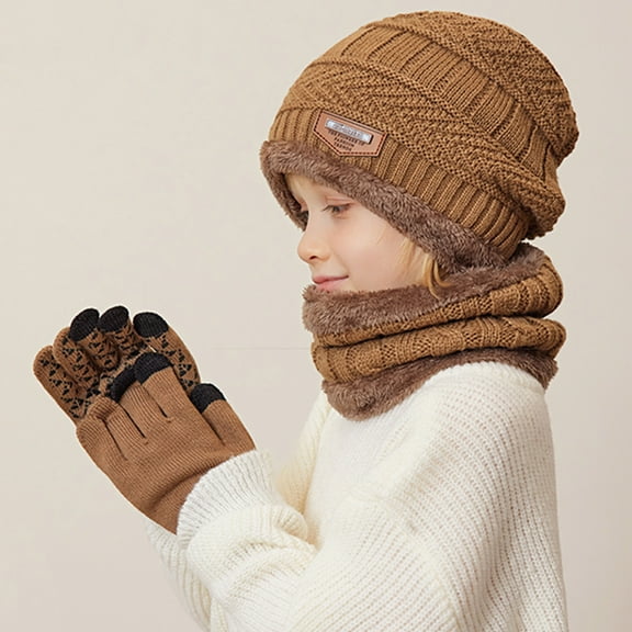 breaise Kids Girls Boys Winter Beanie Hat Warm Thick Ski and Scarf Gloves Set