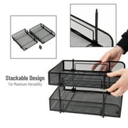 Mind Reader Stackable Paper Tray, Desktop Organizer, File Storage, Office, Metal Mesh, 2 Pieces, Black