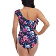 thumbnail image 5 of Uemuo funny Skull daisy flower Print Women's One Piece Swimsuit Asymmetrical Neck Bathing Suit One Shoulder Side Cutout Ruffle Swimwear-Large, 5 of 6
