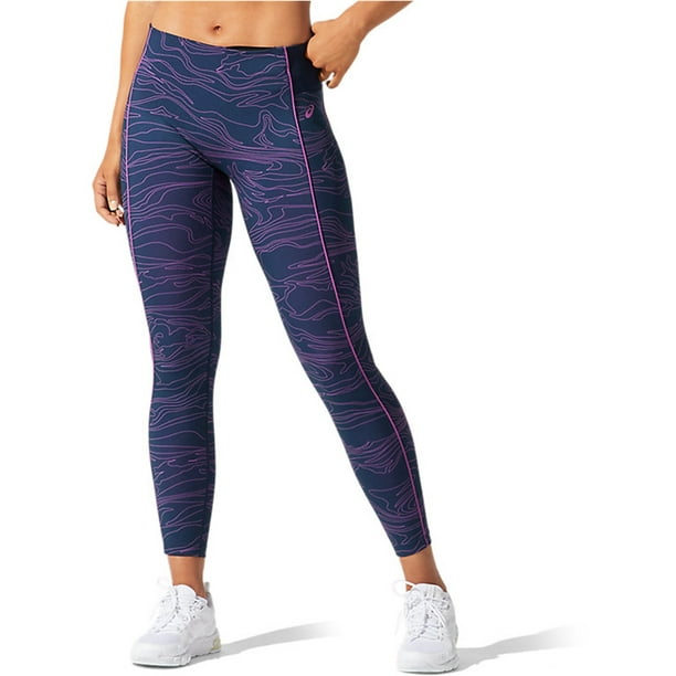 ASICS Womens Piping Graphic Compression Athletic Pants, Blue, Small