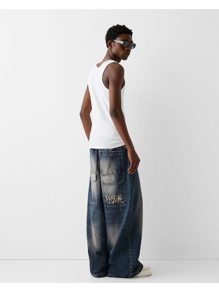 American New Fashion Multi-pocket Loose Jeans Men And