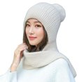 thumbnail image 5 of Mosey Women Winter Hat Thick Knitted Solid Color Scarf Connected Neck Windproof Cozy Plush Ball Decor Lady Outdoor Cap, 5 of 8