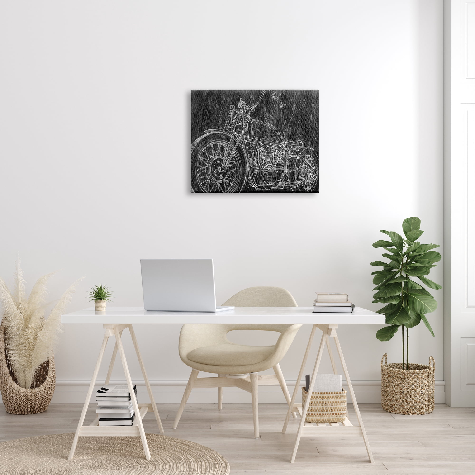 The Stupell Home Decor Monotone Black and White Motorcycle Sketch Canvas Wall Art