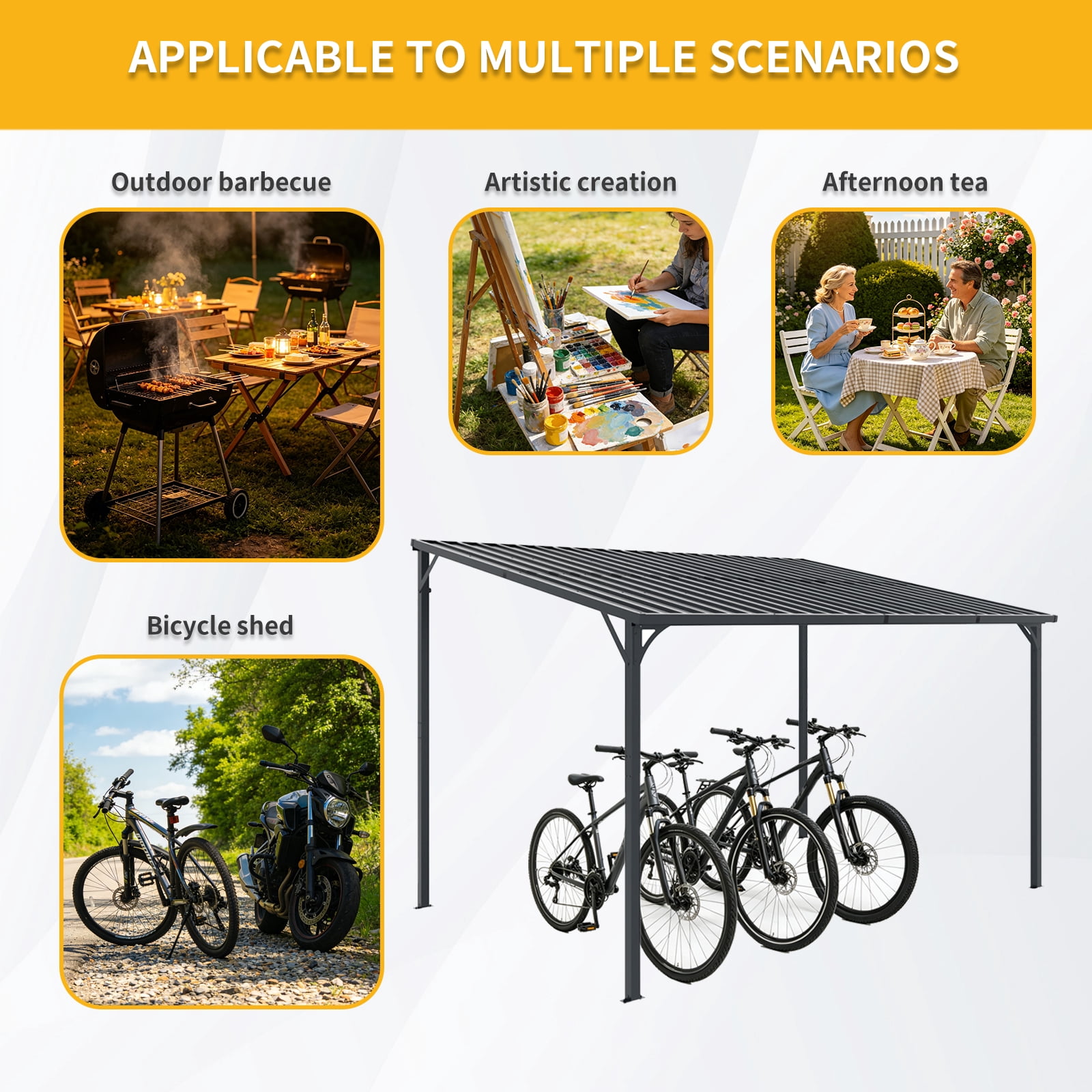 Mintazer 8x12ft Metal Patio Gazebo, 4-Post Hardtop Galvanized Steel Pergola, Outdoor Hard Roof Shelter for Backyard Patio Bike Storage Grill Area