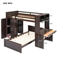 thumbnail image 4 of Twin Over Twin Bunk Bed with Desk, Wardrobe and Storage Shelves, Loft Bed with A Stand-Alone Bed, Wooden Loft Bed Frame with Safety Guardrails & Slats Support, Bottom Bed Can Be Moved, Espresso, 4 of 9