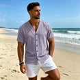 thumbnail image 6 of Sewkxo Men's Linen Shirts Short Sleeve Casual Shirts Button Down Shirt for Men Beach Summer Shirt,Light Purple M, 6 of 8