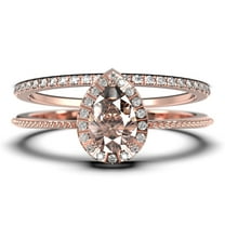 Art Deco 1.75 Carat Vintage Pear Cut Morganite And Diamond Moissanite Engagement Ring Set, Wedding Ring In 10K Solid Rose Gold, Gift For Her Promise Ring Anniversary Ring