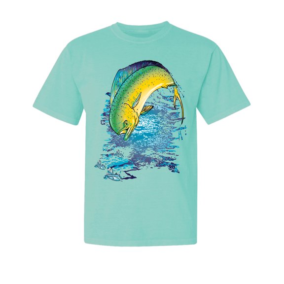 Wild Bobby, Mahi-Mahi Fish Catching Small, Fish, Garment-Dyed Washed Look Short Sleeve Tees, Mint, 2XL