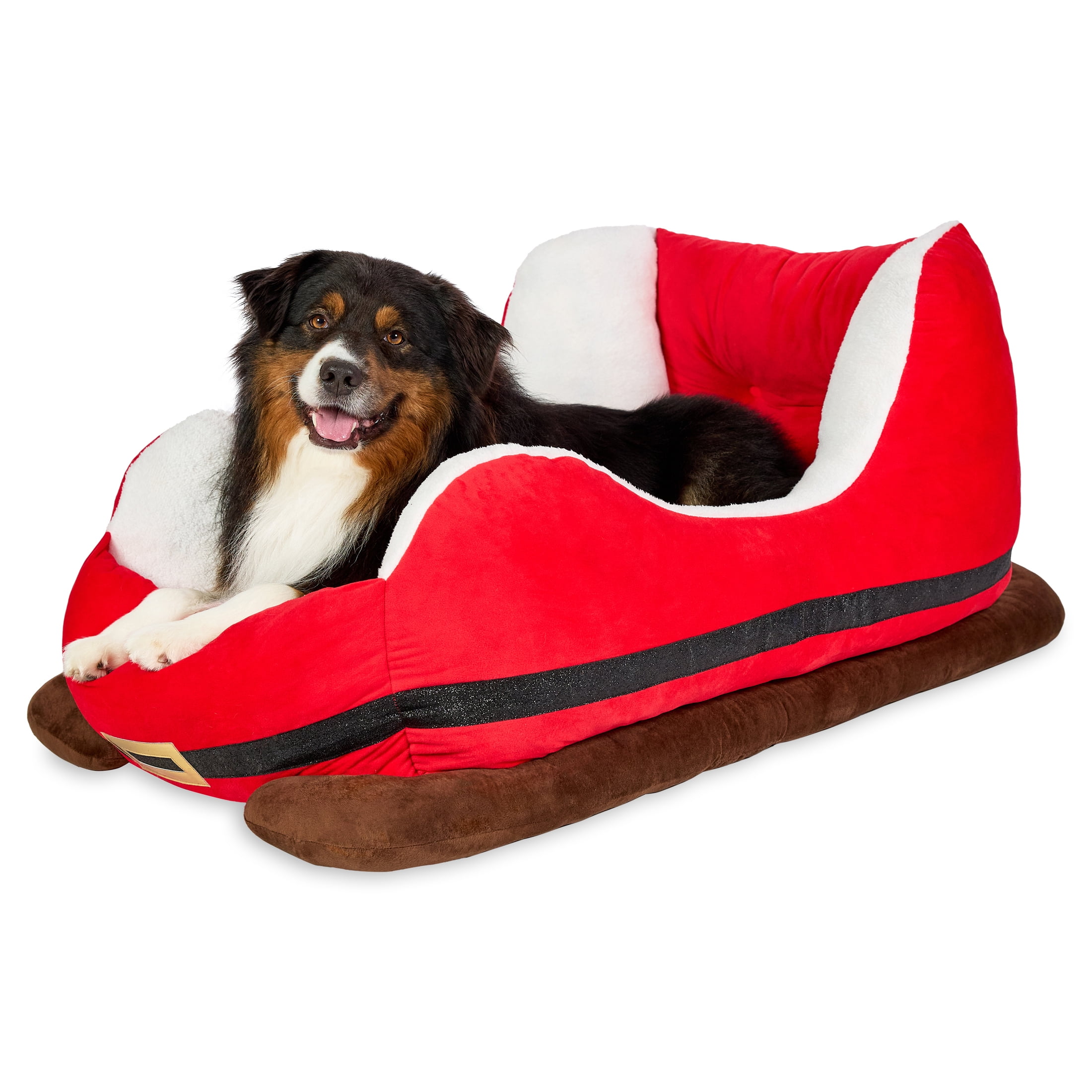Vibrant Life Santa's Sleigh Extra Large Holiday Pet Bed, Red and White, 40" x 28" x 19"