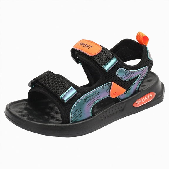 KPOPLK Kids Sandals Boys Lightweight Non-slip Athletic Sandals with Adjustable Webbing for Hiking Walking Beach Water Sports Size 11.5,Orange