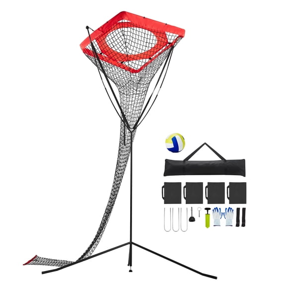 KFFKFF Volleyball Setter Training Equipment, Angle and Height Adjustable Volleyball Trainer, Portable Practice Net with Steel Base, Carrying Bag