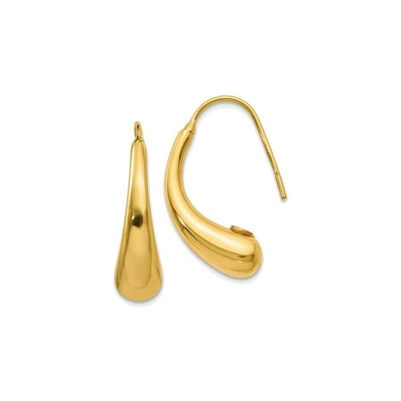 14K Yellow Gold Puffed Teardrop Hook Earrings