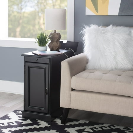 Powell Butler Accent Table with USB and Electrical Charging Station, Black