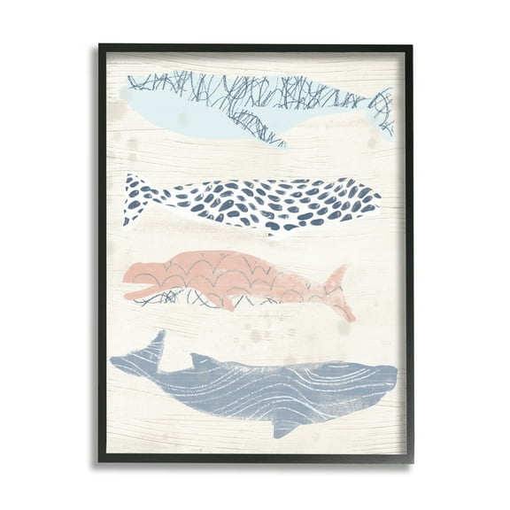 Stupell Industries Rustic Patterned Whales Animals & Insects Painting Black Framed Art Print Wall Art, 11 x 14