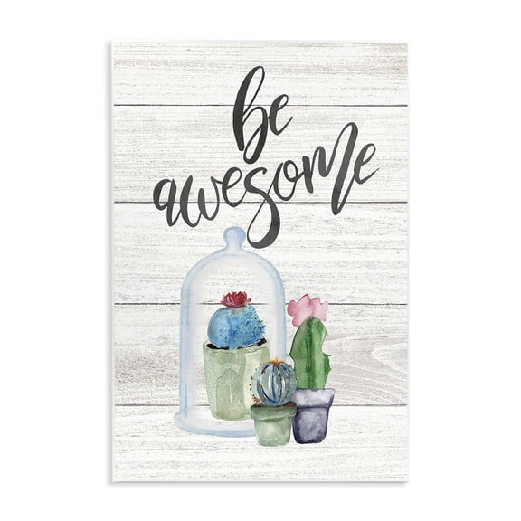 Stupell Industries Farmhouse Be Awesome Cactus Succulents Watercolor Wall Plaque Art, 10 x 15, by Jo Moulton