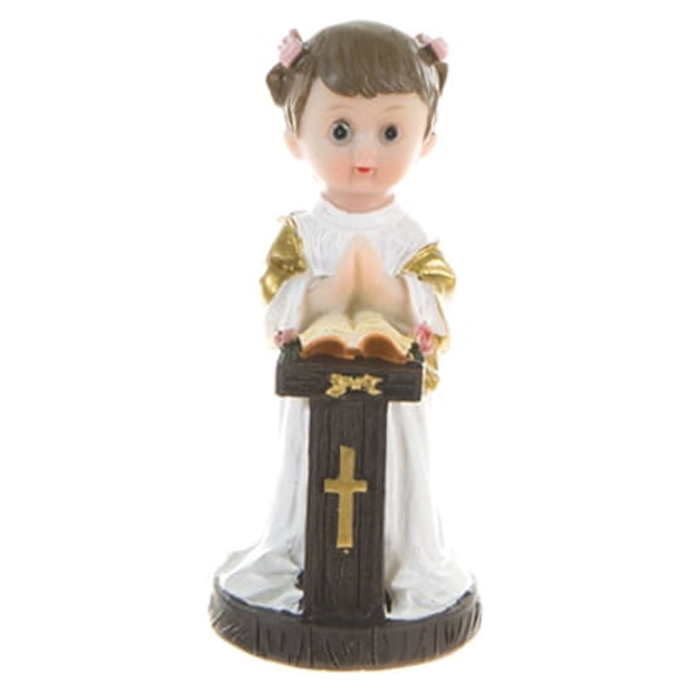 Mega Favors Keepsake Figurine 12 pcs Baby Girl Holding Bible Standing by Alter | Awesome Decorations or Party Favors | for Baptism, First Communion, Religious and Special Celebrations