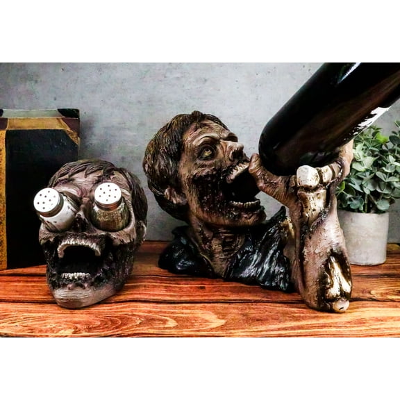 Walking Undead Zombie Wine Bottle And Salt Pepper Shakers Holders Figurine Set